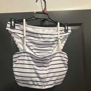 SHEIN White & Navy Striped Bikini Set